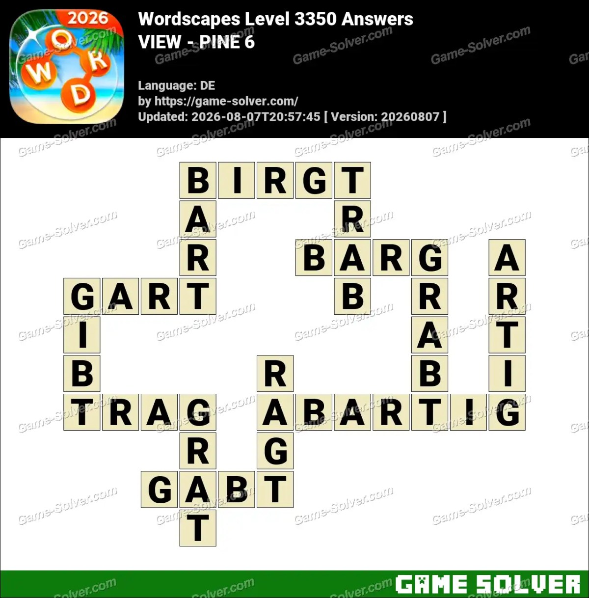 Wordscapes Deutsche Level 3350 Answers — VIEW - PINE 6