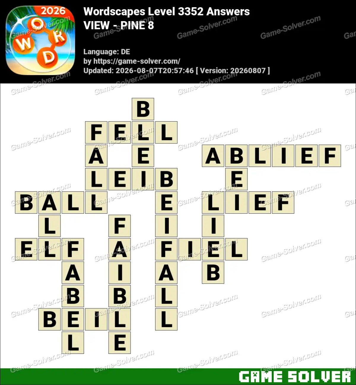Wordscapes Deutsche Level 3352 Answers — VIEW - PINE 8