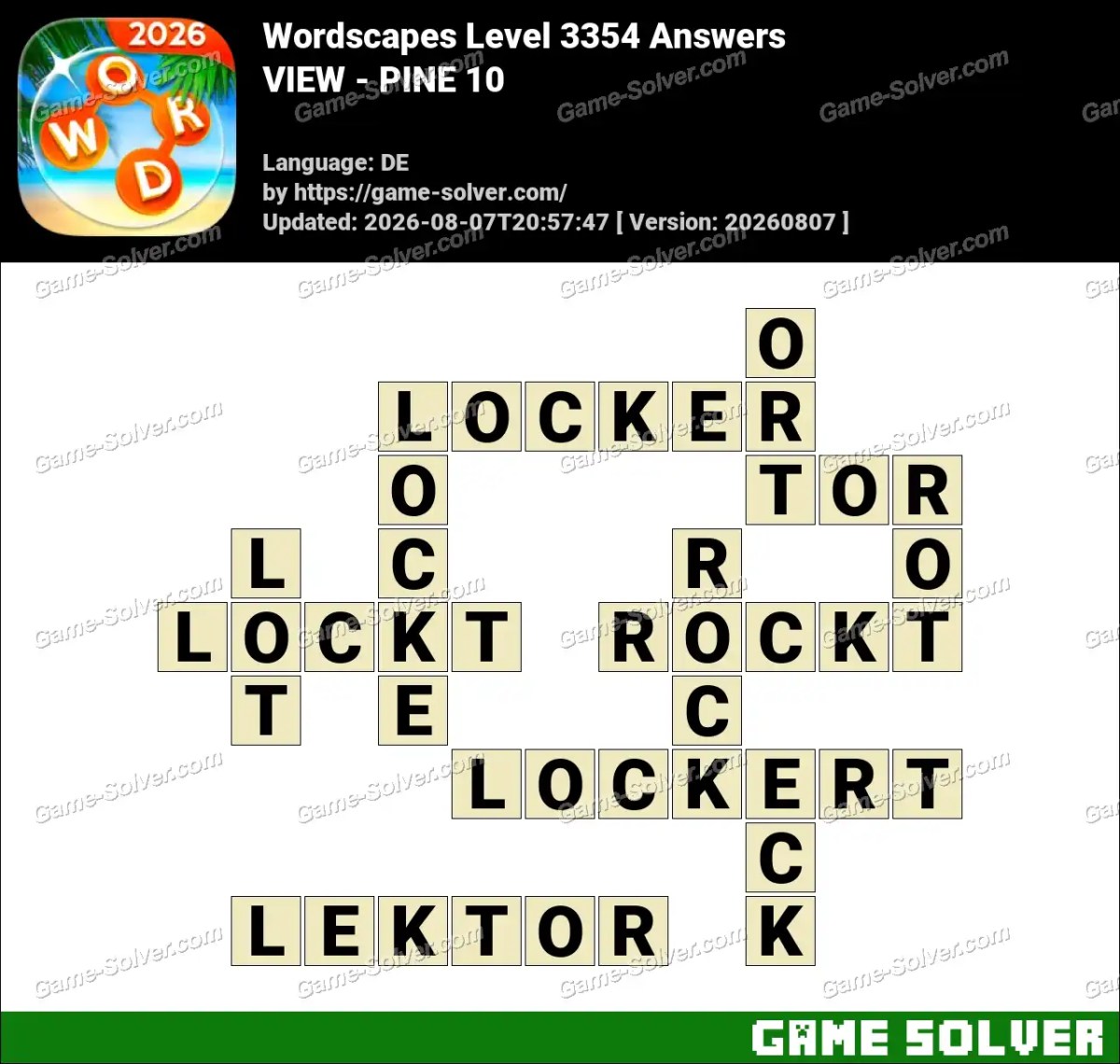 Wordscapes Deutsche Level 3354 Answers — VIEW - PINE 10