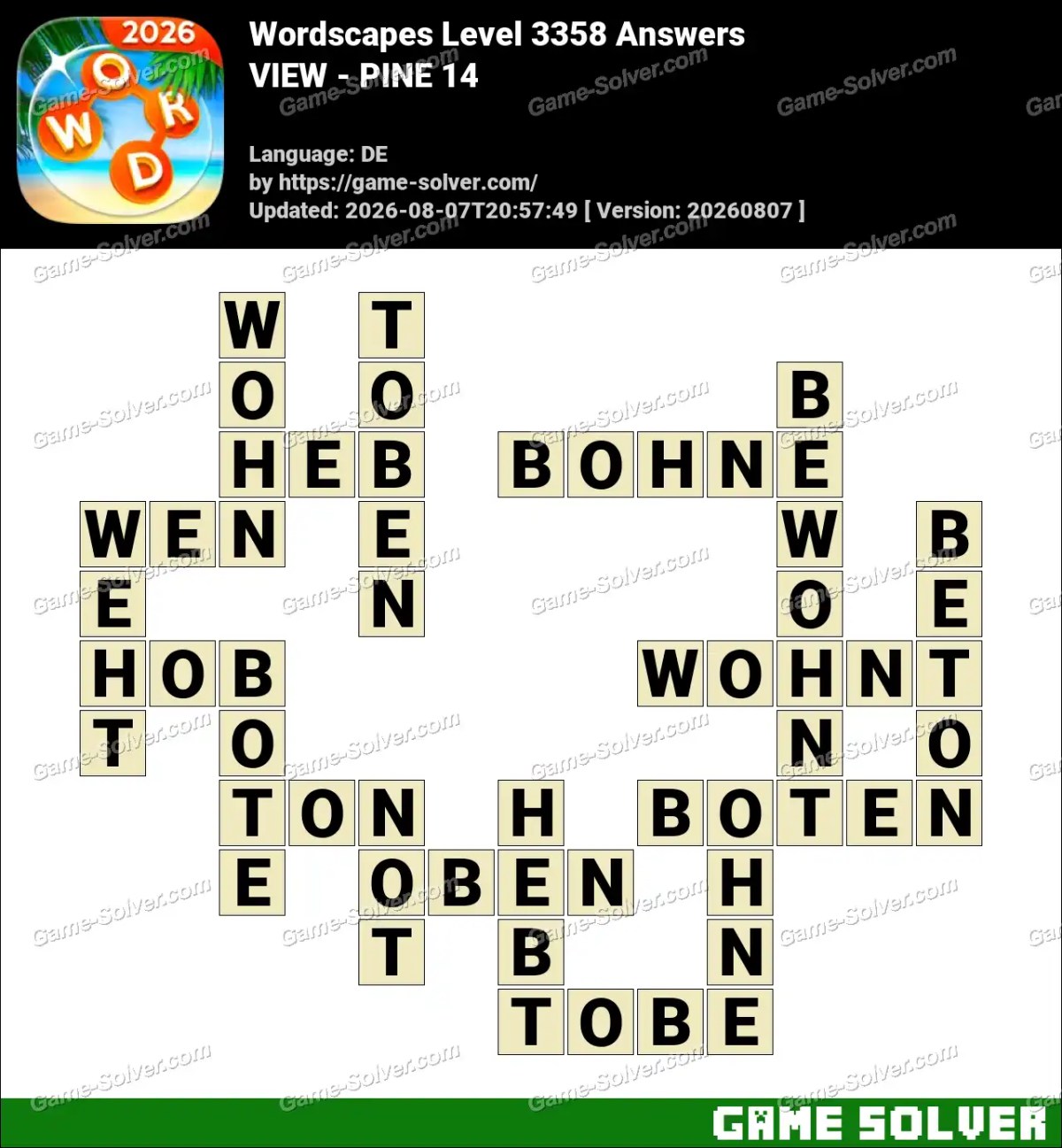 Wordscapes Deutsche Level 3358 Answers — VIEW - PINE 14