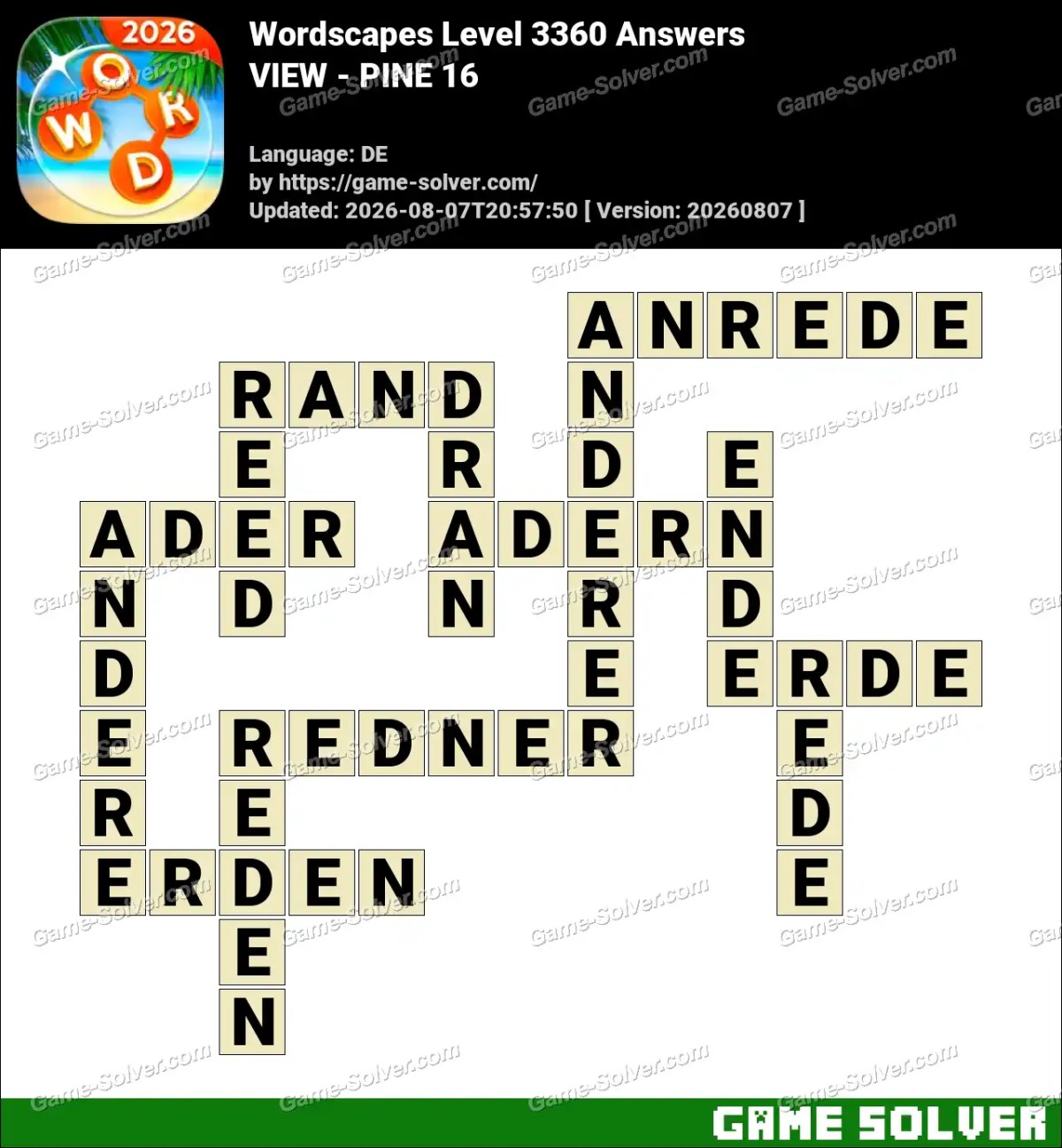 Wordscapes Deutsche Level 3360 Answers — VIEW - PINE 16