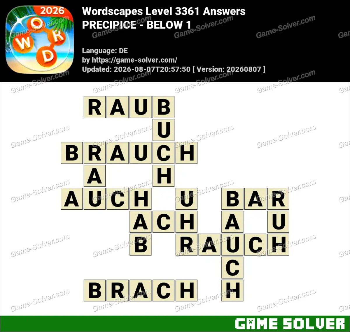 Wordscapes Deutsche Level 3361 Answers — PRECIPICE - BELOW 1