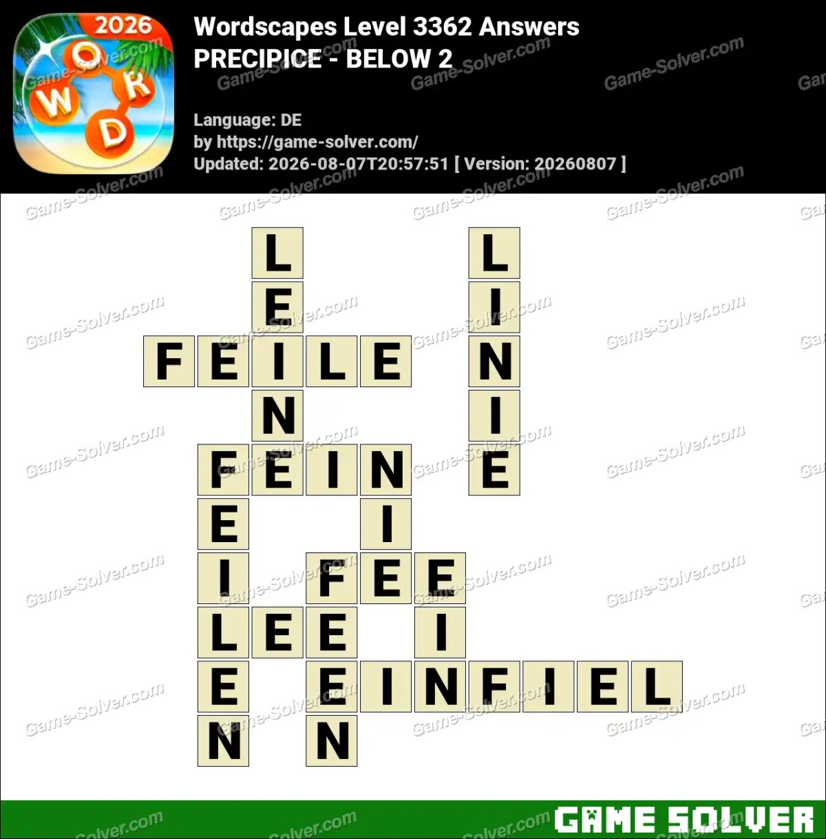 Wordscapes Deutsche Level 3362 Answers — PRECIPICE - BELOW 2