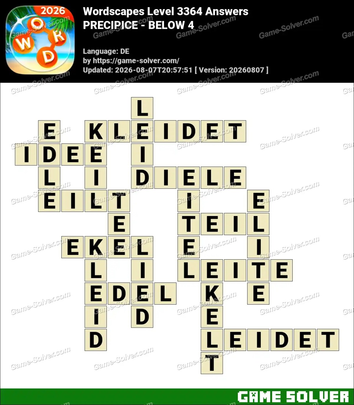 Wordscapes Deutsche Level 3364 Answers — PRECIPICE - BELOW 4