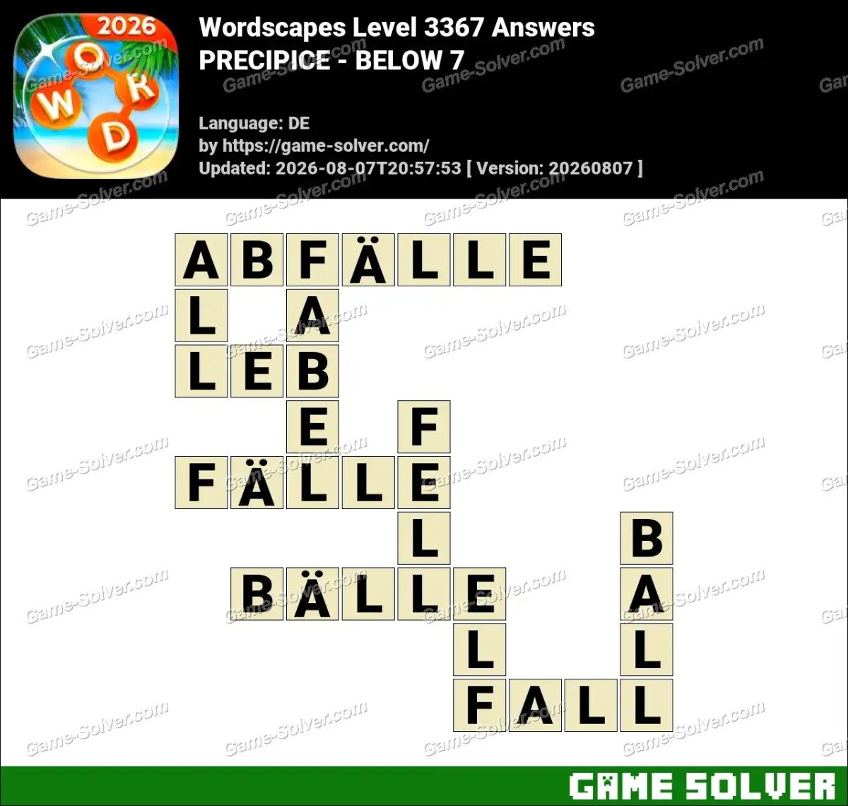 Wordscapes Deutsche Level 3367 Answers — PRECIPICE - BELOW 7