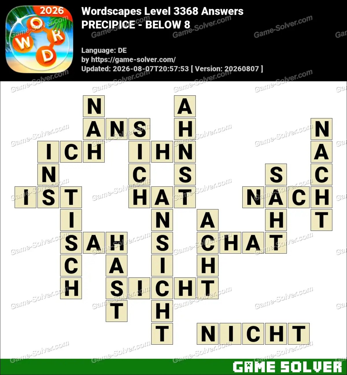 Wordscapes Deutsche Level 3368 Answers — PRECIPICE - BELOW 8 Wordscapes Deutsche Level 3368 Answers — PRECIPICE - BELOW 8