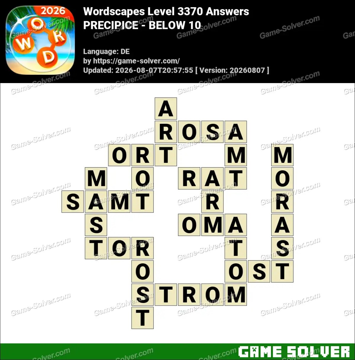 Wordscapes Deutsche Level 3370 Answers — PRECIPICE - BELOW 10 Wordscapes Deutsche Level 3370 Answers — PRECIPICE - BELOW 10