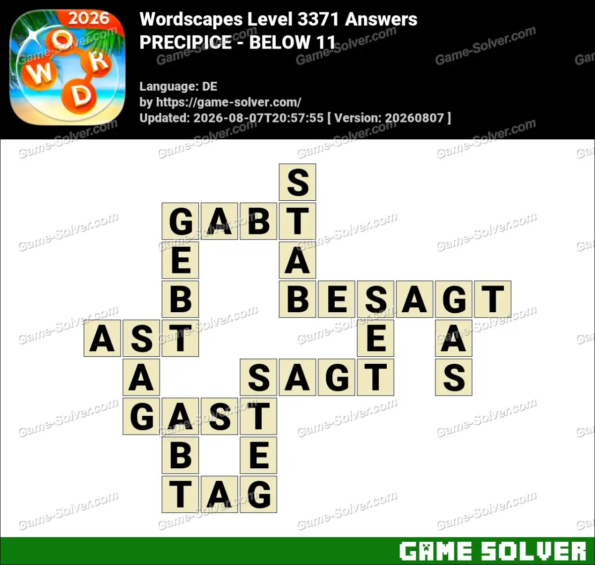 Wordscapes Deutsche Level 3371 Answers — PRECIPICE - BELOW 11 Wordscapes Deutsche Level 3371 Answers — PRECIPICE - BELOW 11
