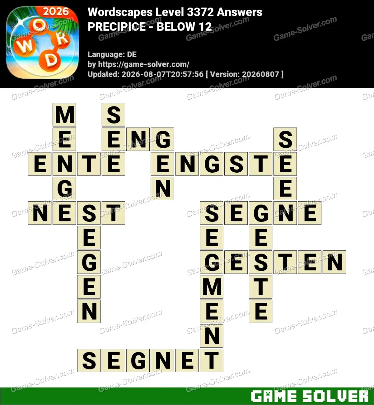 Wordscapes Deutsche Level 3372 Answers — PRECIPICE - BELOW 12
