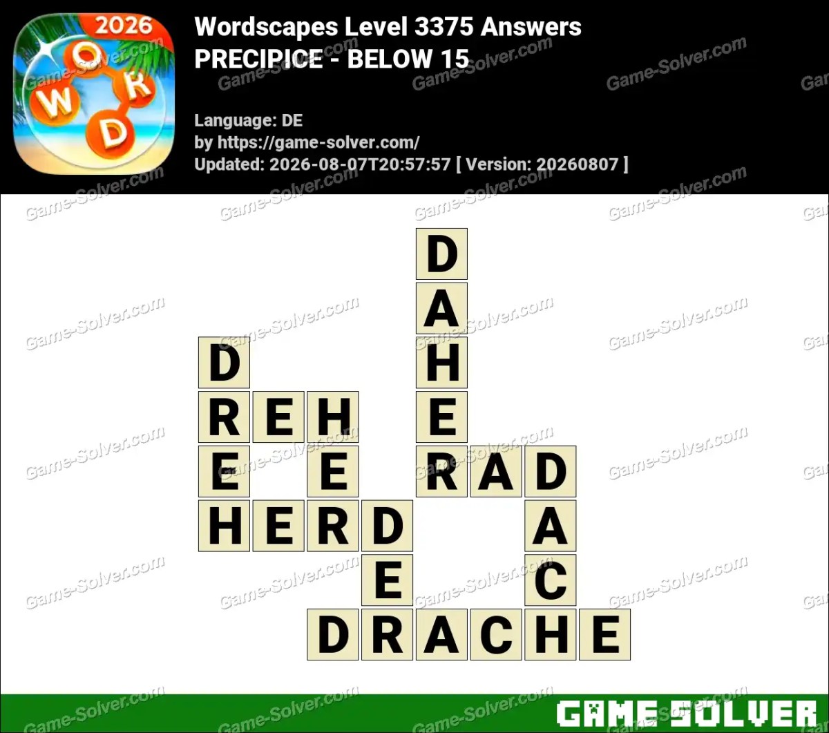 Wordscapes Deutsche Level 3375 Answers — PRECIPICE - BELOW 15