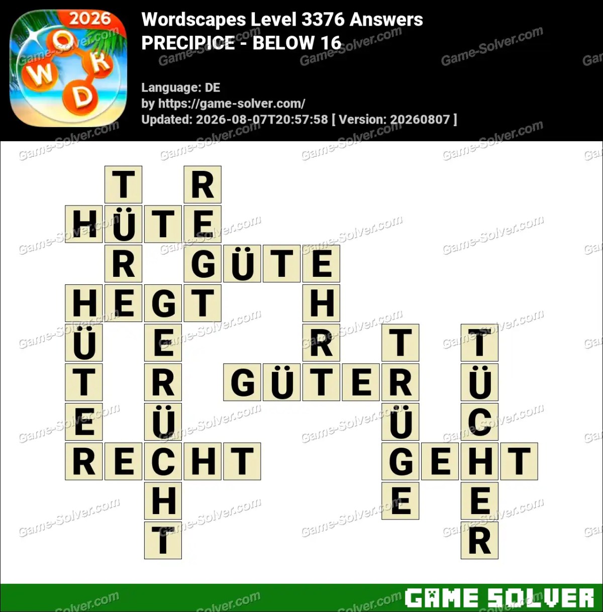 Wordscapes Deutsche Level 3376 Answers — PRECIPICE - BELOW 16 Wordscapes Deutsche Level 3376 Answers — PRECIPICE - BELOW 16