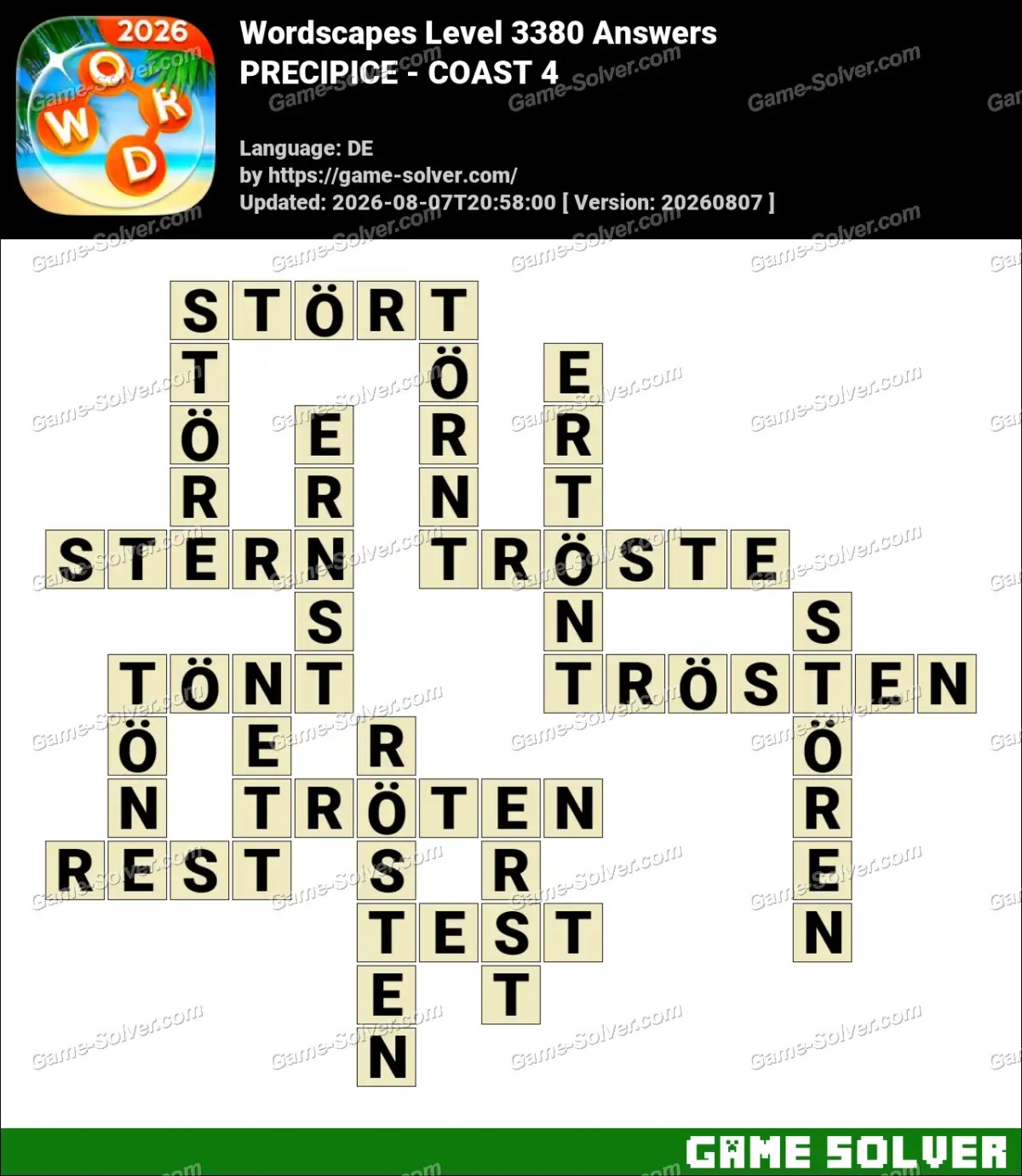 Wordscapes Deutsche Level 3380 Answers — PRECIPICE - COAST 4 Wordscapes Deutsche Level 3380 Answers — PRECIPICE - COAST 4