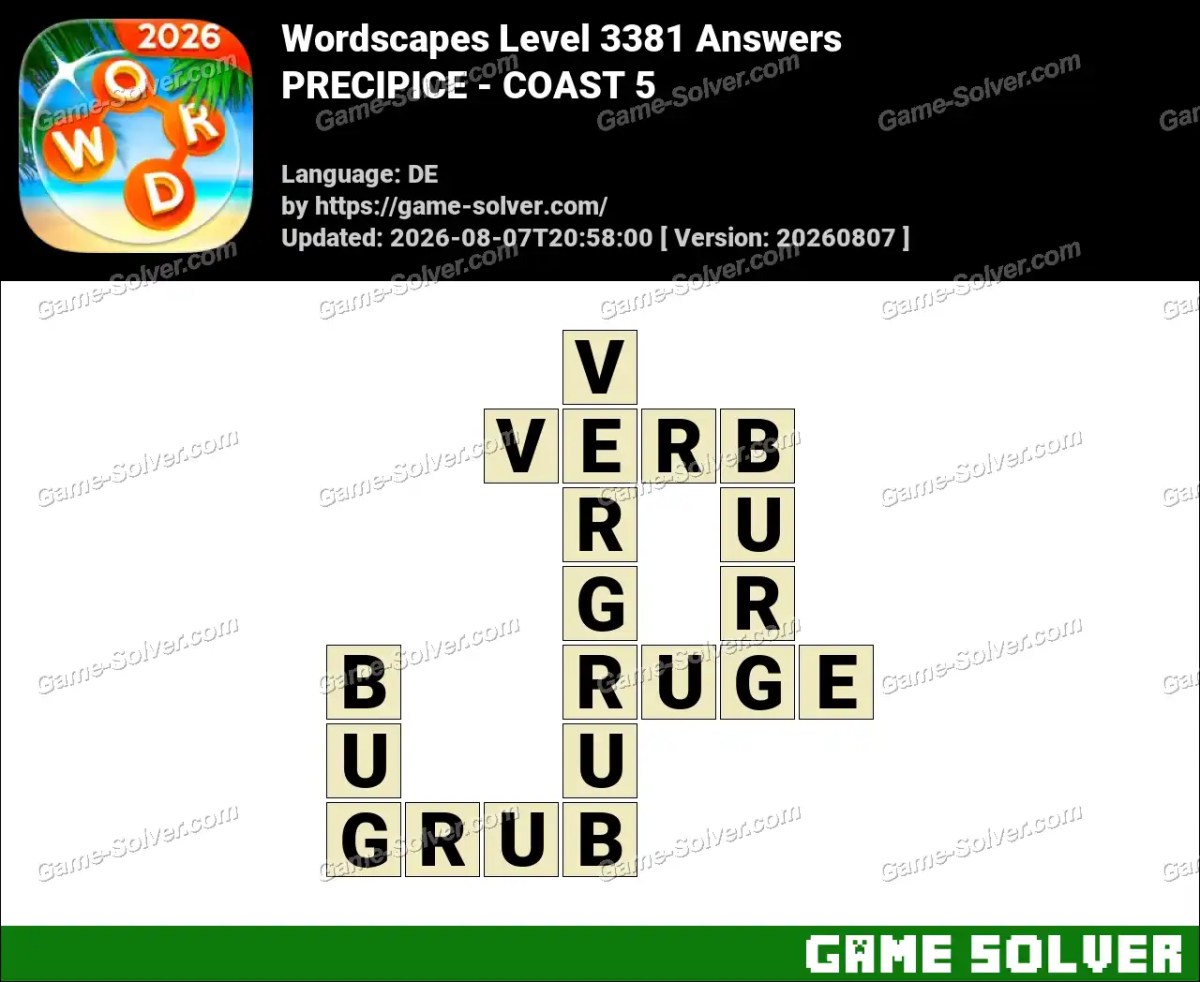 Wordscapes Deutsche Level 3381 Answers — PRECIPICE - COAST 5
