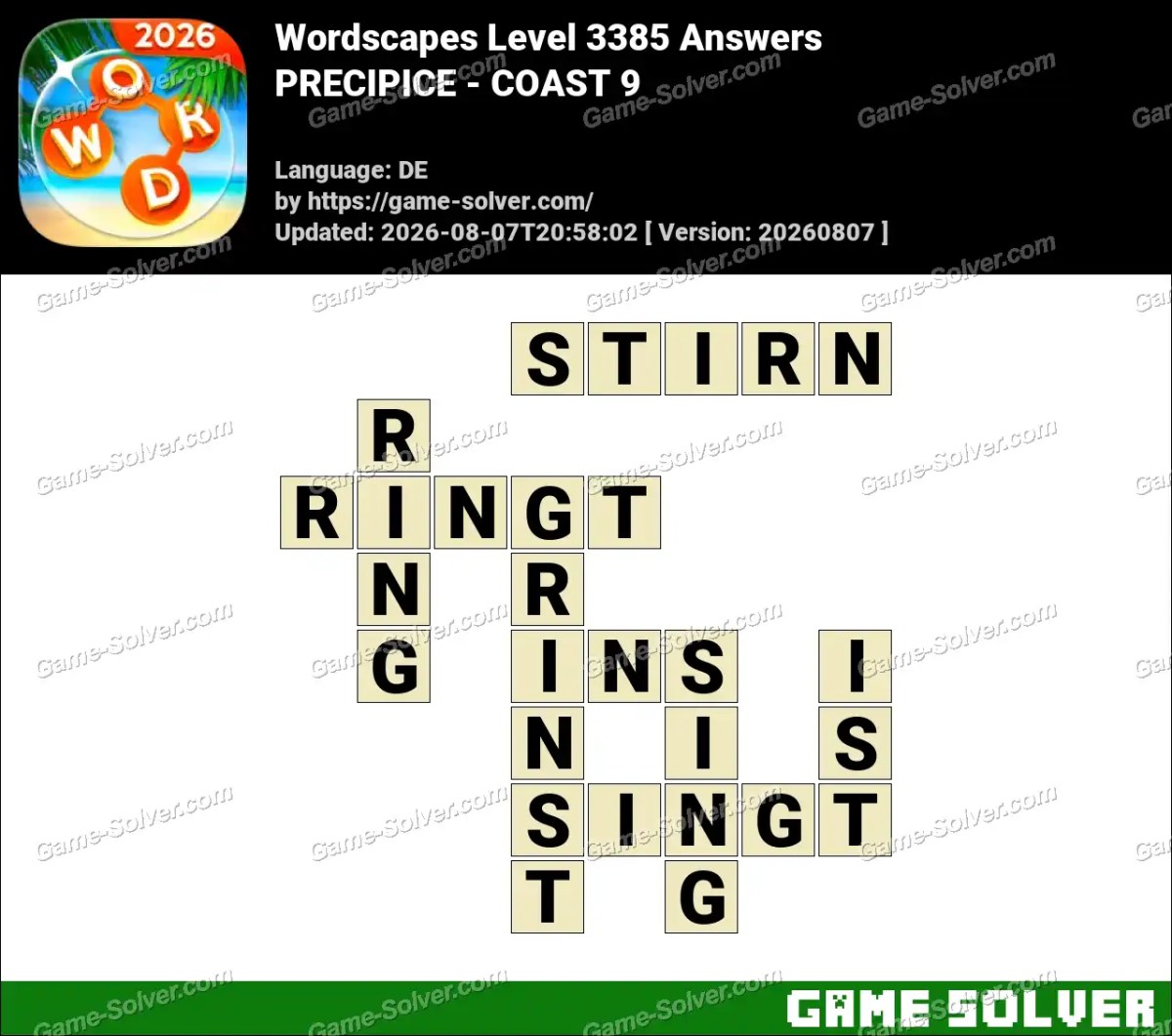 Wordscapes Deutsche Level 3385 Answers — PRECIPICE - COAST 9