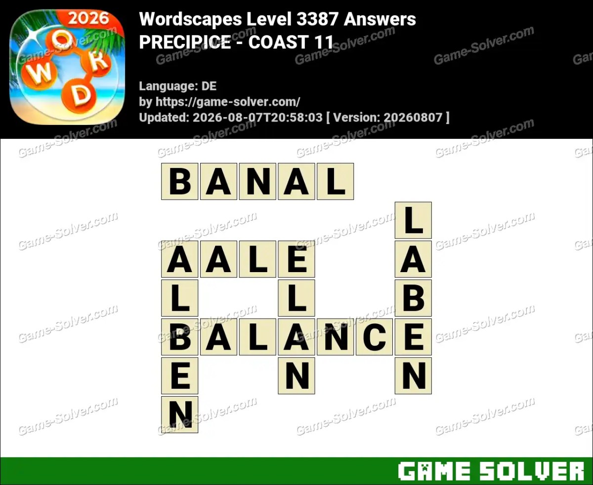 Wordscapes Deutsche Level 3387 Answers — PRECIPICE - COAST 11