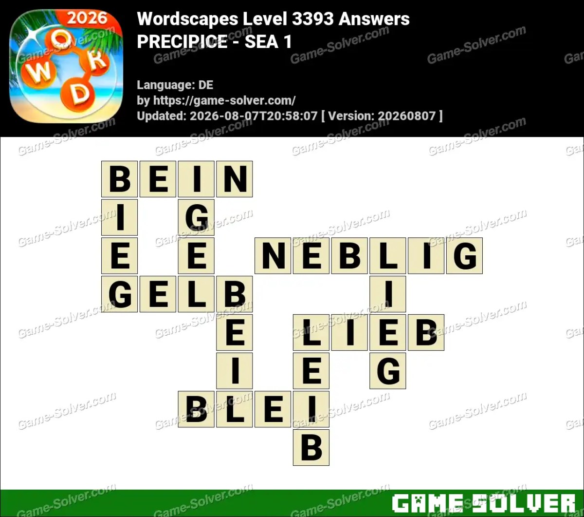 Wordscapes Deutsche Level 3393 Answers — PRECIPICE - SEA 1
