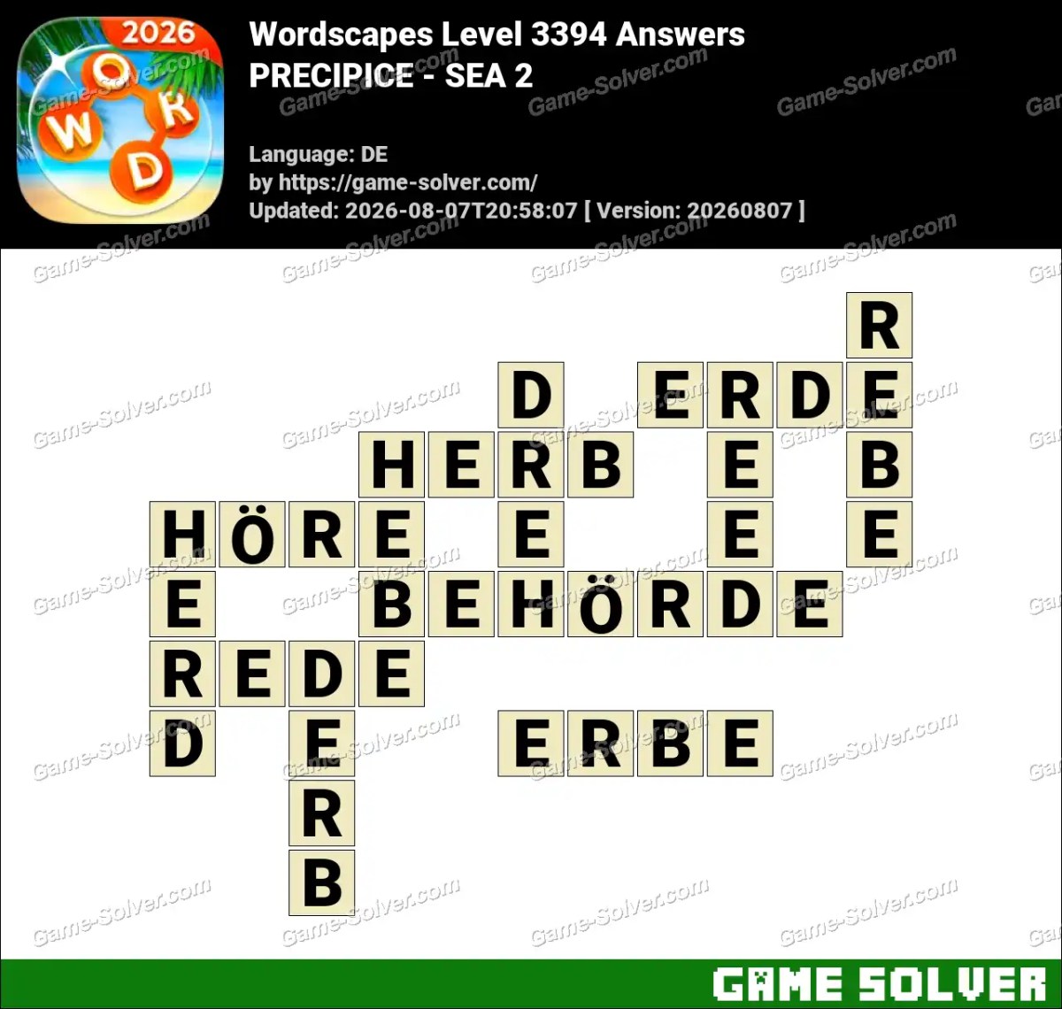 Wordscapes Deutsche Level 3394 Answers — PRECIPICE - SEA 2