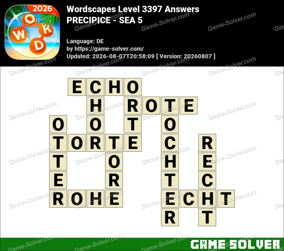Wordscapes Deutsche Level 3397 Answers — PRECIPICE - SEA 5 Wordscapes Deutsche Level 3397 Answers — PRECIPICE - SEA 5