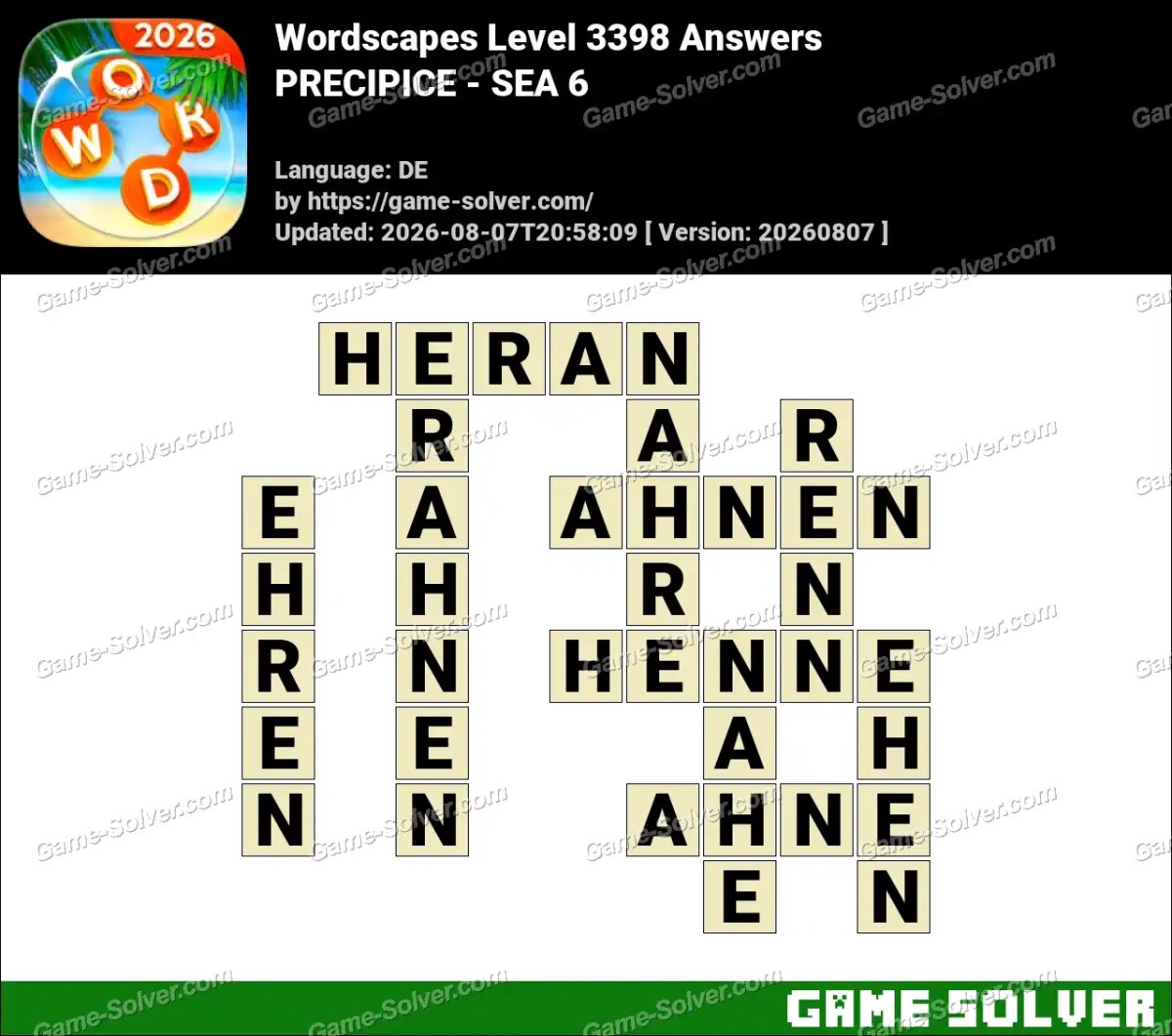 Wordscapes Deutsche Level 3398 Answers — PRECIPICE - SEA 6 Wordscapes Deutsche Level 3398 Answers — PRECIPICE - SEA 6
