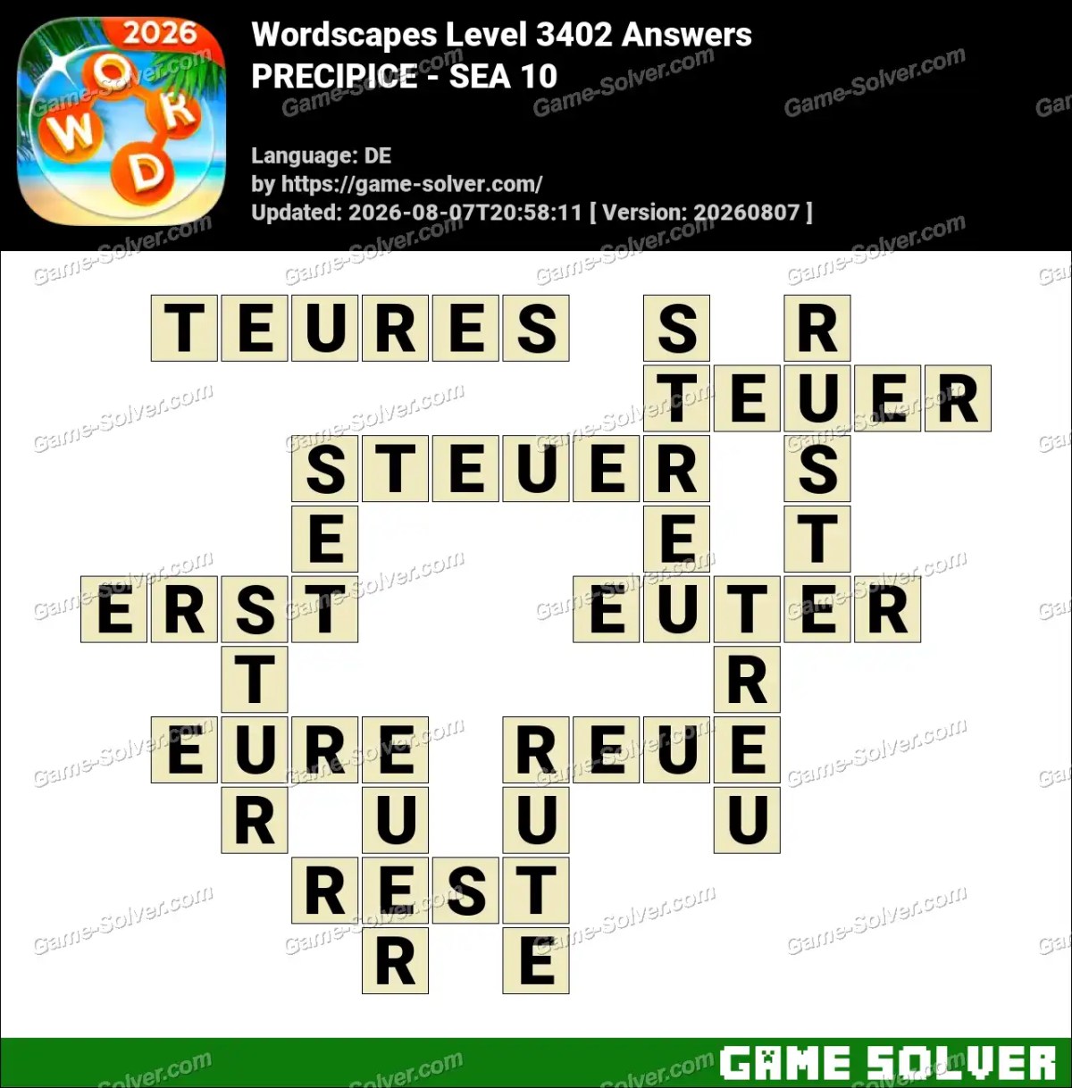 Wordscapes Deutsche Level 3402 Answers — PRECIPICE - SEA 10 Wordscapes Deutsche Level 3402 Answers — PRECIPICE - SEA 10