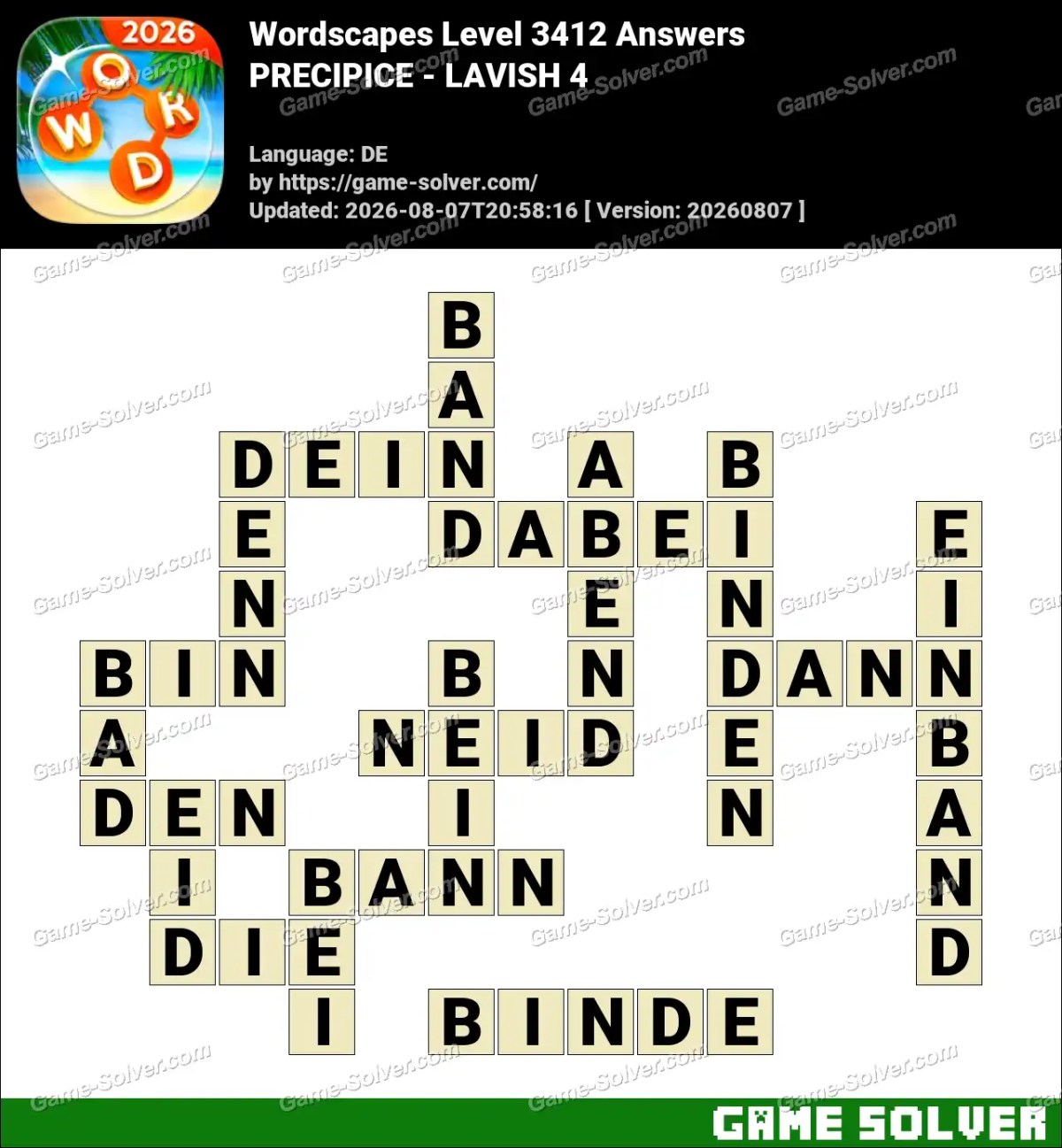 Wordscapes Deutsche Level 3412 Answers — PRECIPICE - LAVISH 4