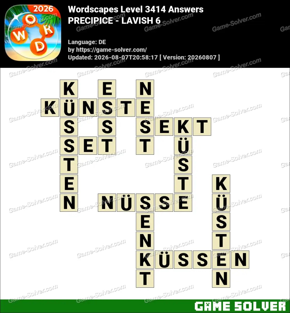 Wordscapes Deutsche Level 3414 Answers — PRECIPICE - LAVISH 6