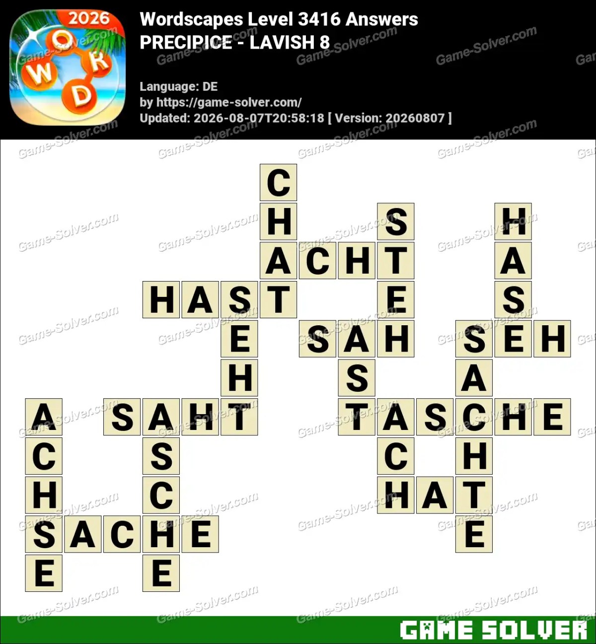Wordscapes Deutsche Level 3416 Answers — PRECIPICE - LAVISH 8