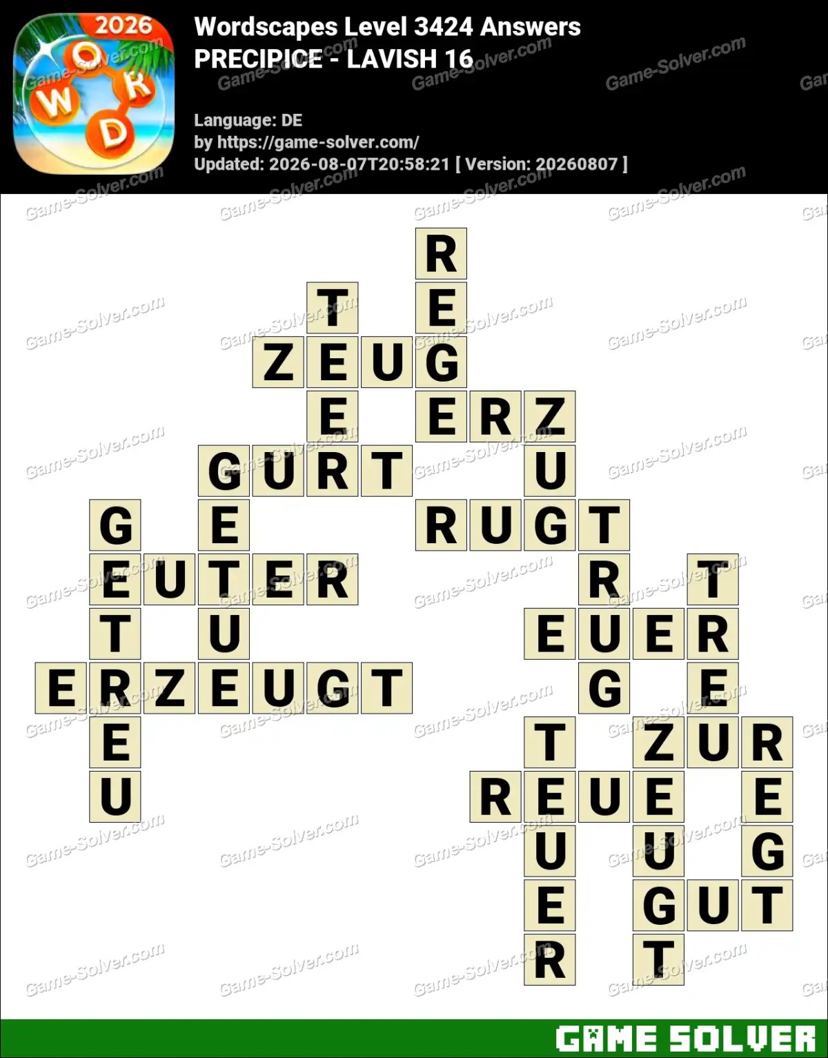 Wordscapes Deutsche Level 3424 Answers — PRECIPICE - LAVISH 16