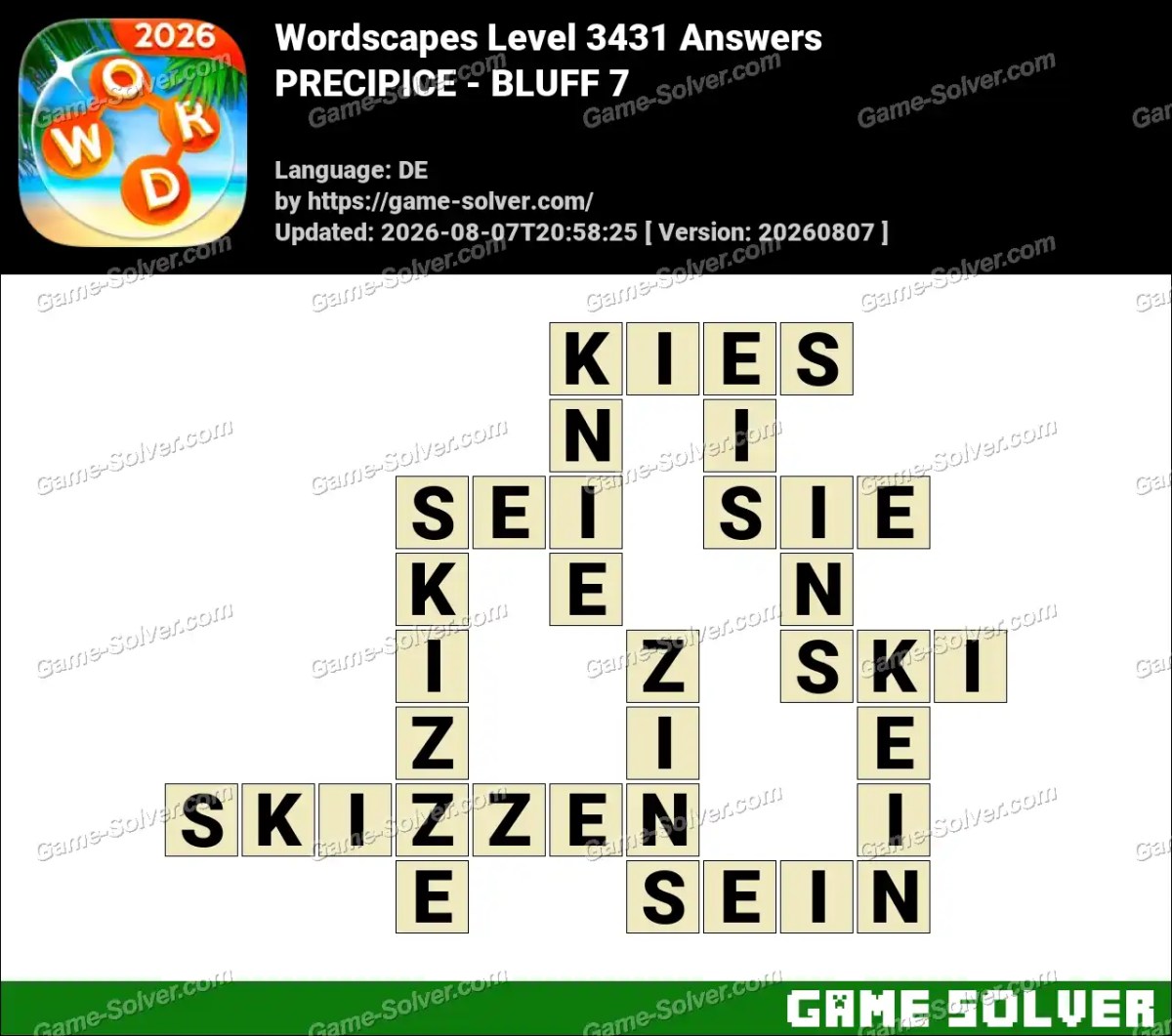 Wordscapes Deutsche Level 3431 Answers — PRECIPICE - BLUFF 7