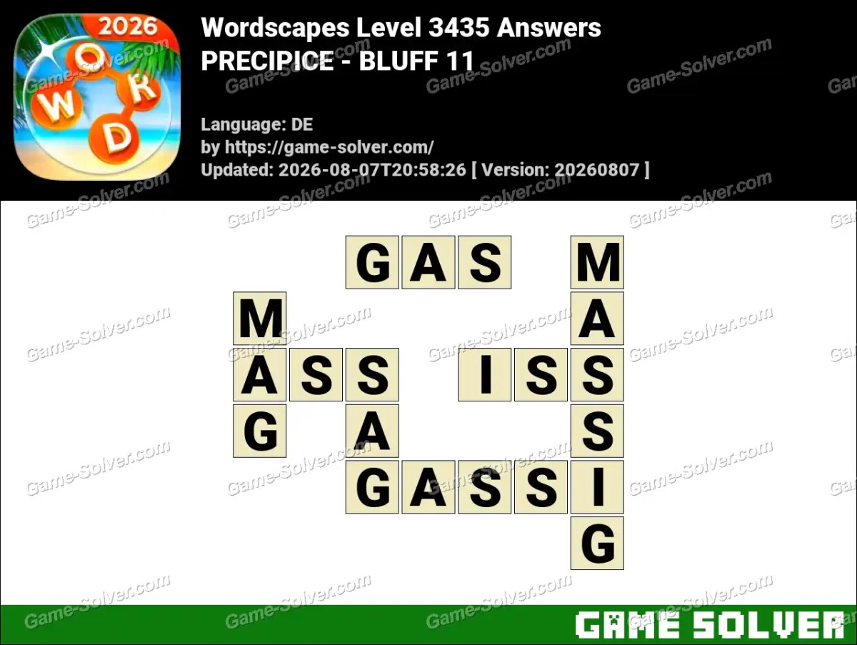 Wordscapes Deutsche Level 3435 Answers — PRECIPICE - BLUFF 11