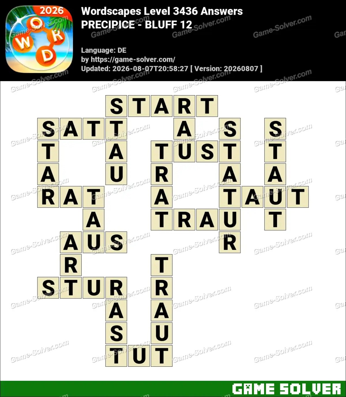 Wordscapes Deutsche Level 3436 Answers — PRECIPICE - BLUFF 12
