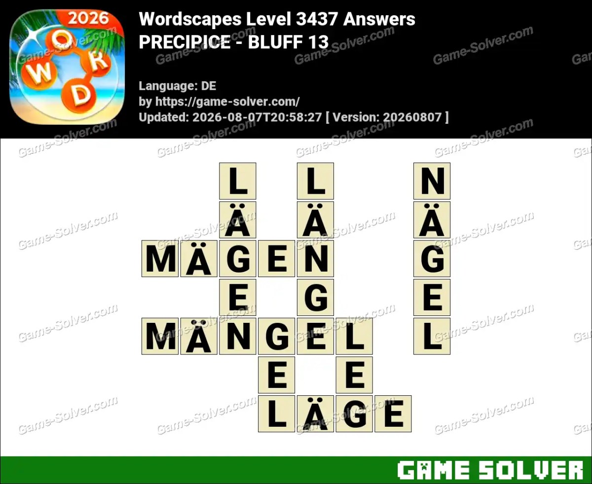 Wordscapes Deutsche Level 3437 Answers — PRECIPICE - BLUFF 13