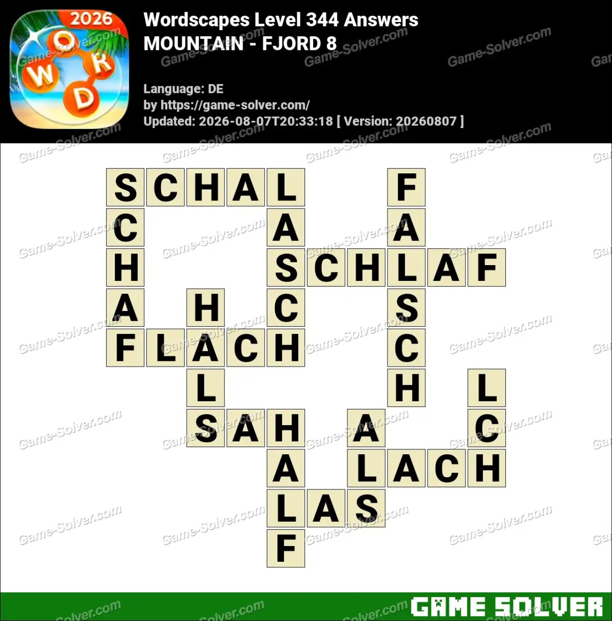 Wordscapes Deutsche Level 344 Answers — MOUNTAIN - FJORD 8