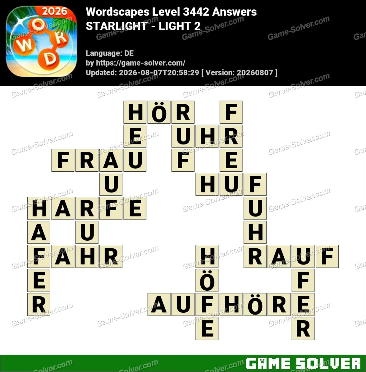 Wordscapes Deutsche Level 3442 Answers — STARLIGHT - LIGHT 2 Wordscapes Deutsche Level 3442 Answers — STARLIGHT - LIGHT 2