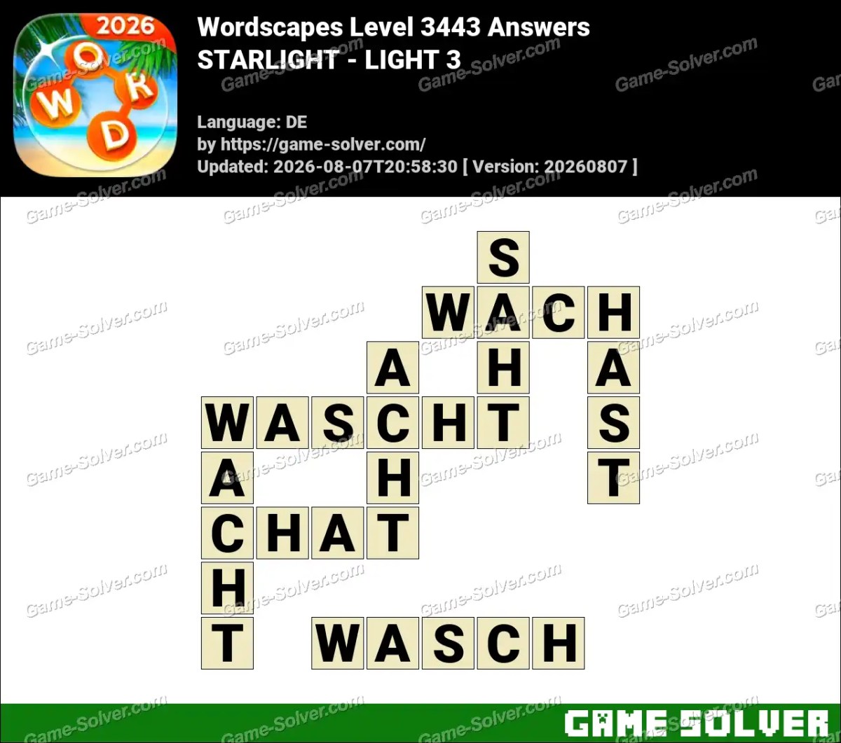 Wordscapes Deutsche Level 3443 Answers — STARLIGHT - LIGHT 3