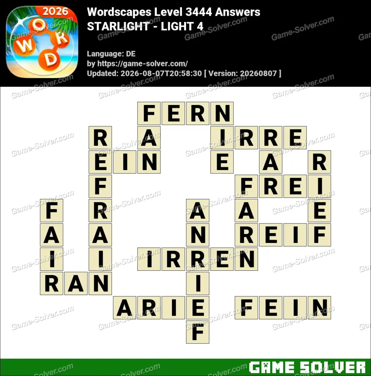 Wordscapes Deutsche Level 3444 Answers — STARLIGHT - LIGHT 4