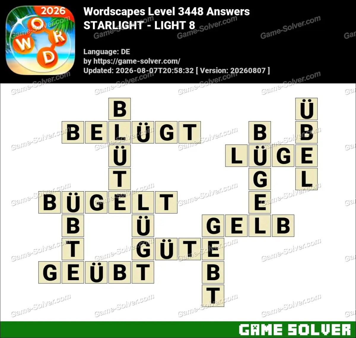 Wordscapes Deutsche Level 3448 Answers — STARLIGHT - LIGHT 8