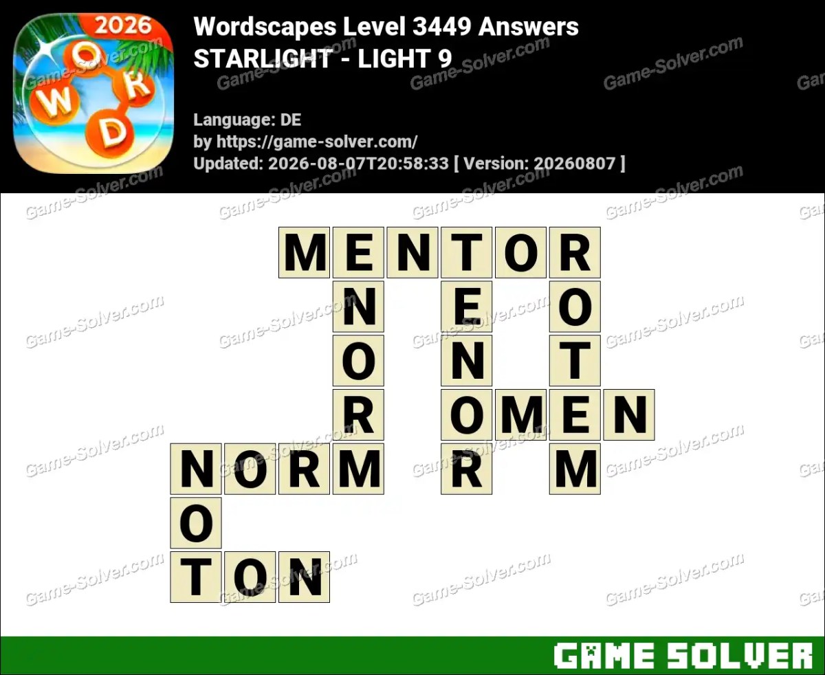 Wordscapes Deutsche Level 3449 Answers — STARLIGHT - LIGHT 9