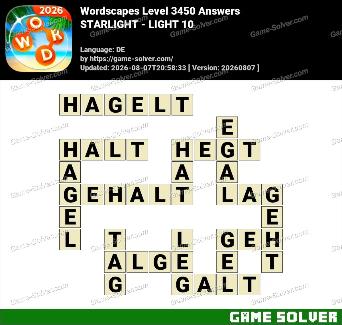 Wordscapes Deutsche Level 3450 Answers — STARLIGHT - LIGHT 10