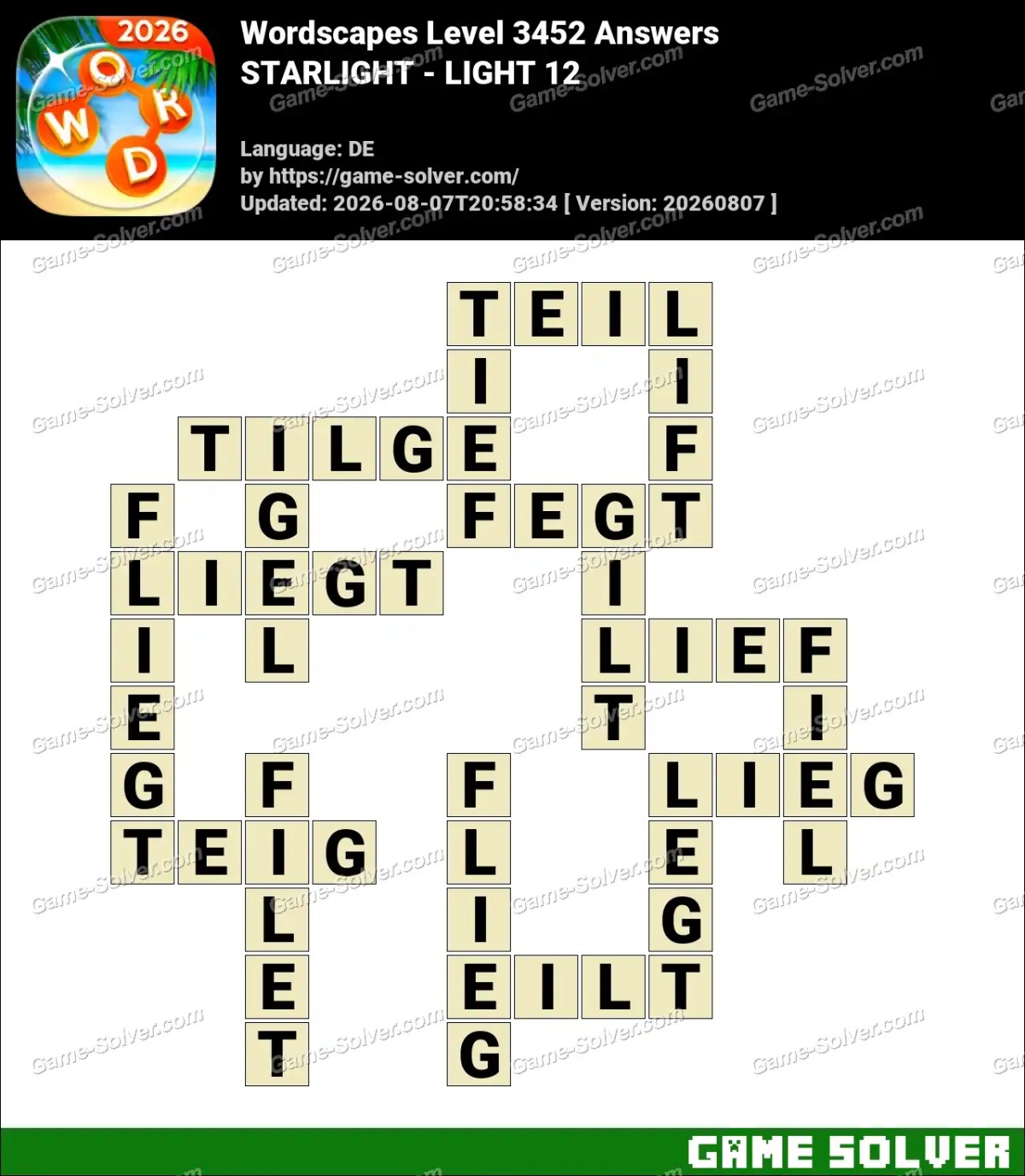 Wordscapes Deutsche Level 3452 Answers — STARLIGHT - LIGHT 12