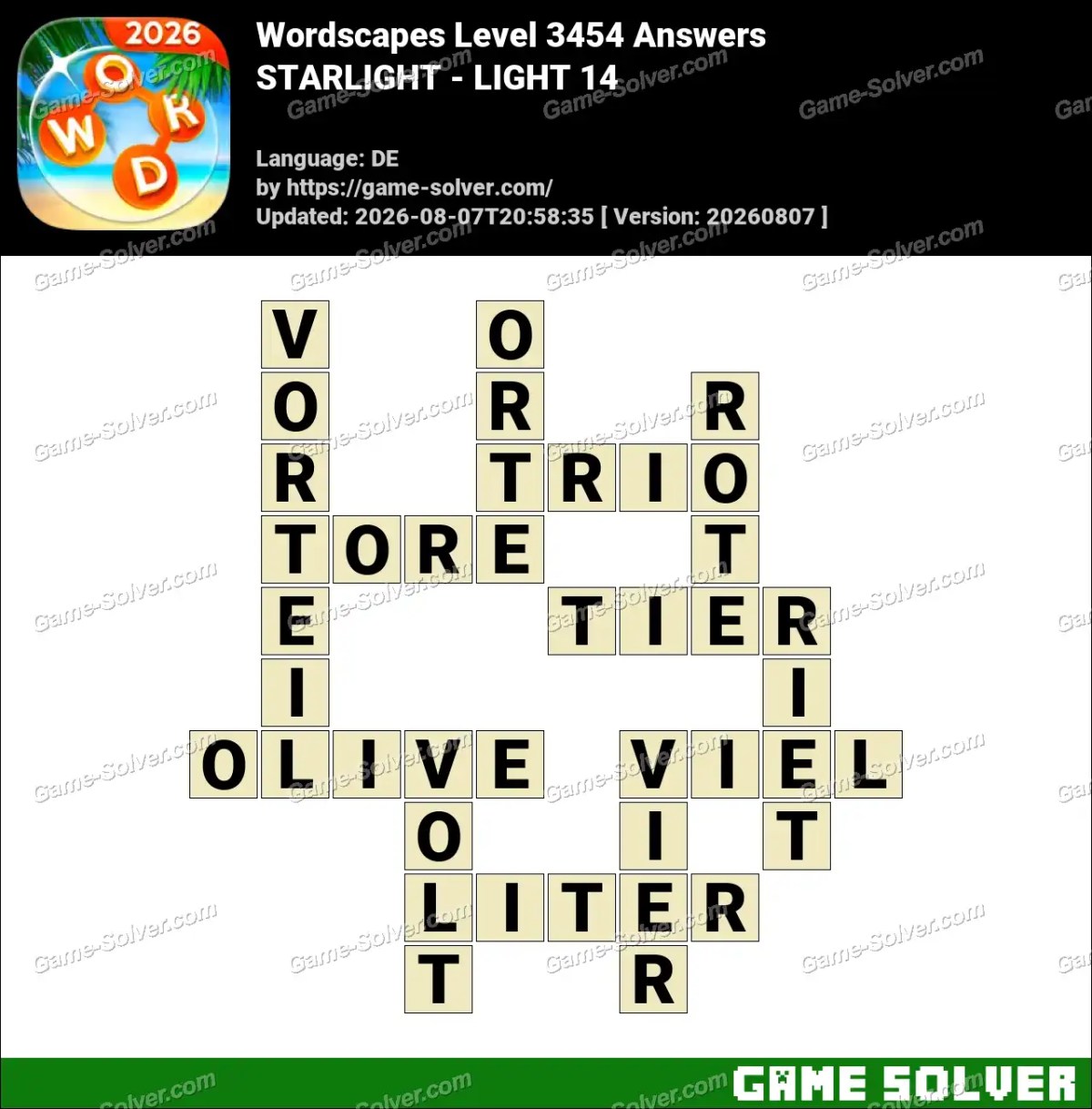 Wordscapes Deutsche Level 3454 Answers — STARLIGHT - LIGHT 14