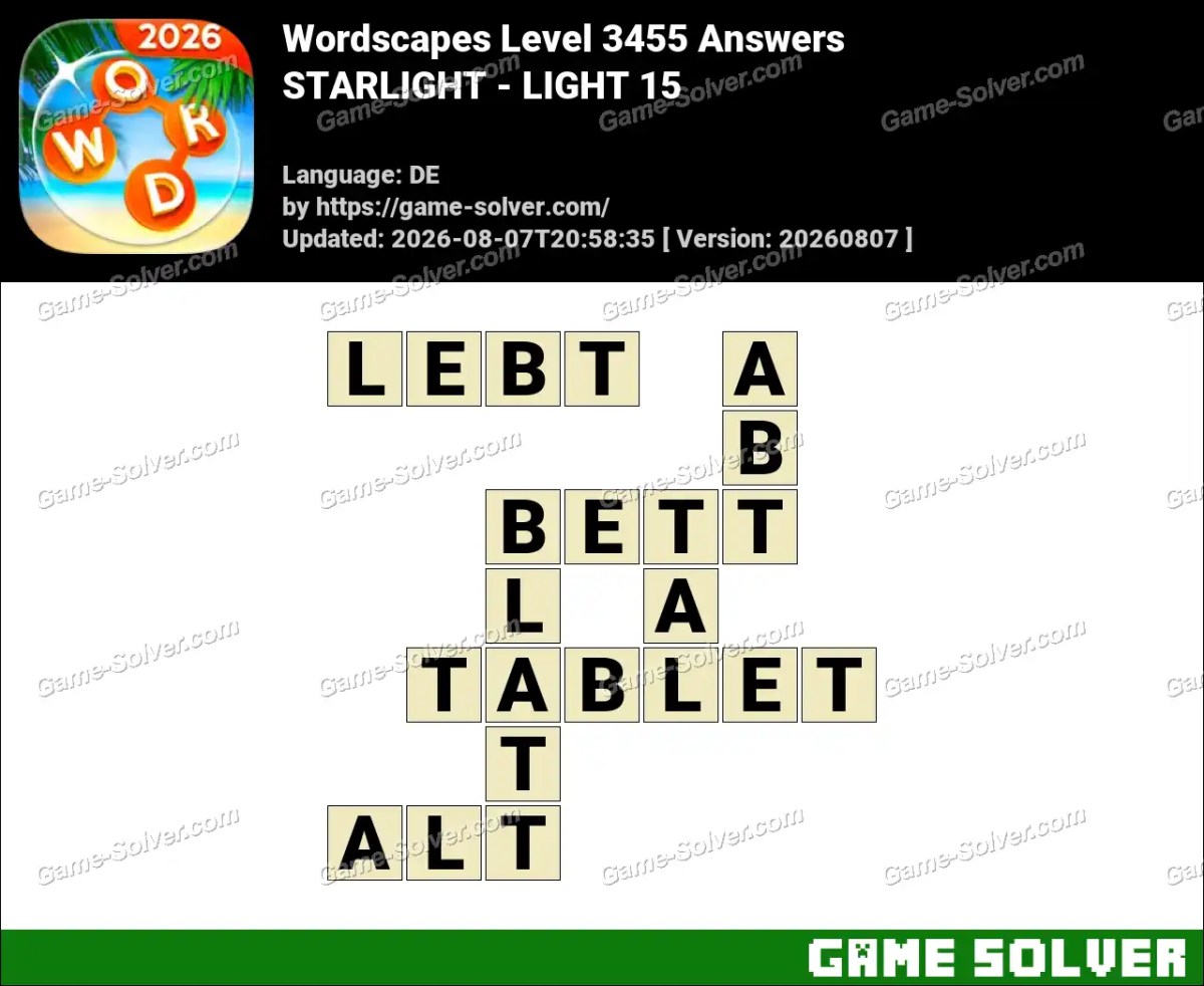 Wordscapes Deutsche Level 3455 Answers — STARLIGHT - LIGHT 15