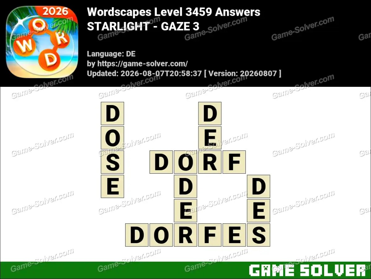 Wordscapes Deutsche Level 3459 Answers — STARLIGHT - GAZE 3
