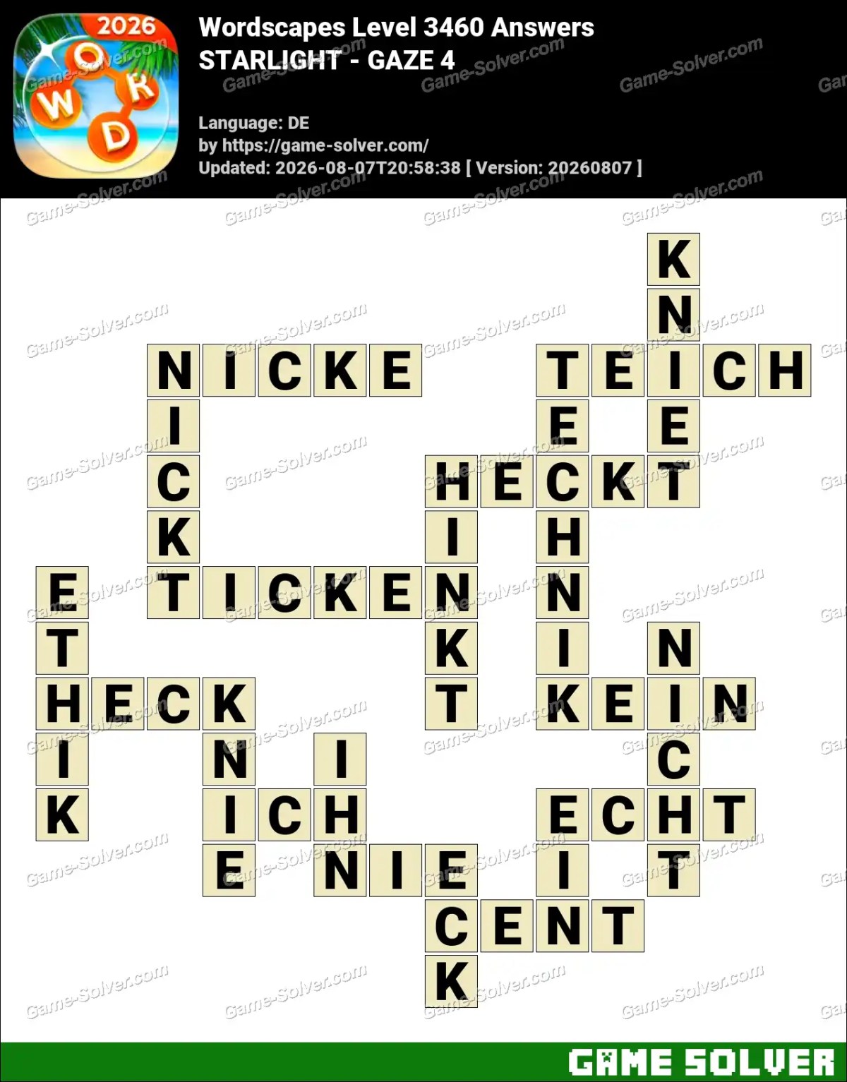Wordscapes Deutsche Level 3460 Answers — STARLIGHT - GAZE 4