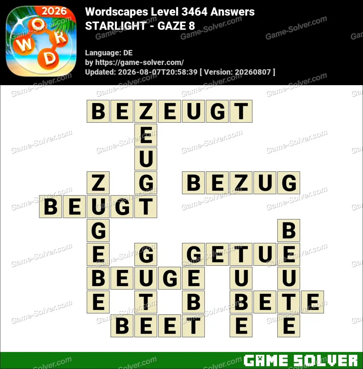 Wordscapes Deutsche Level 3464 Answers — STARLIGHT - GAZE 8