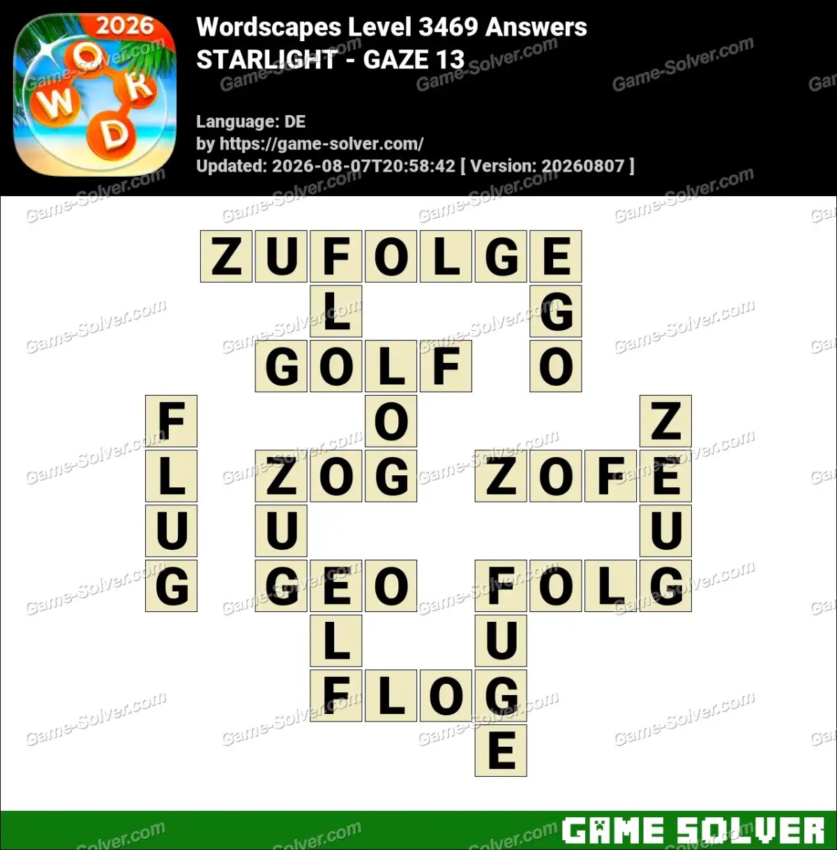 Wordscapes Deutsche Level 3469 Answers — STARLIGHT - GAZE 13
