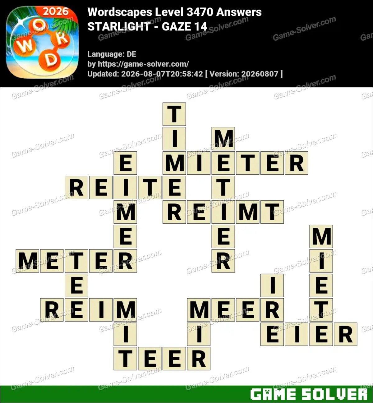 Wordscapes Deutsche Level 3470 Answers — STARLIGHT - GAZE 14