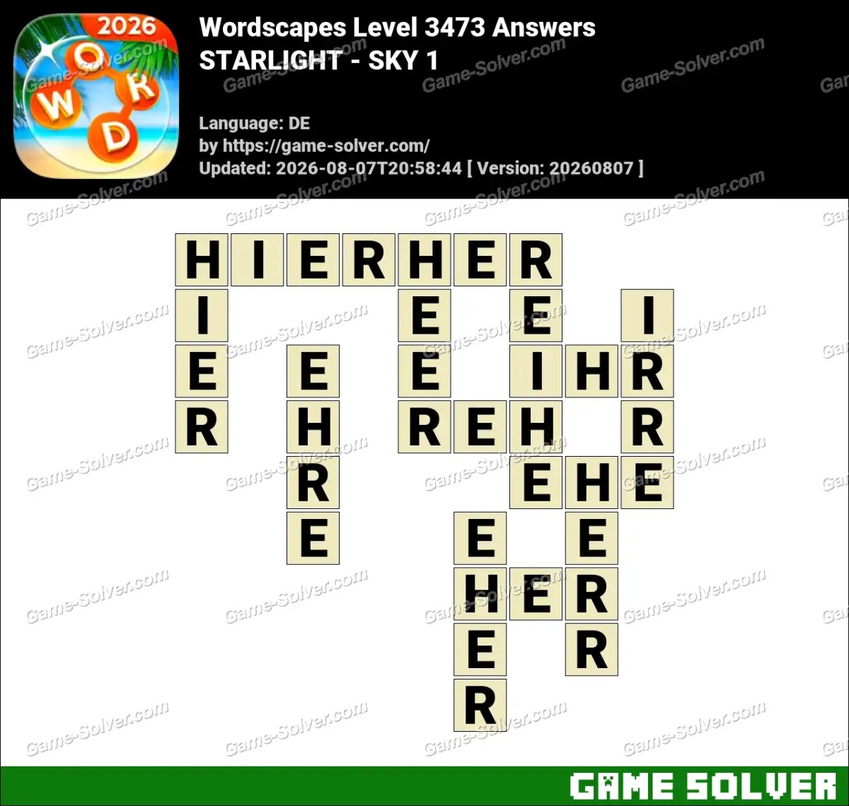 Wordscapes Deutsche Level 3473 Answers — STARLIGHT - SKY 1