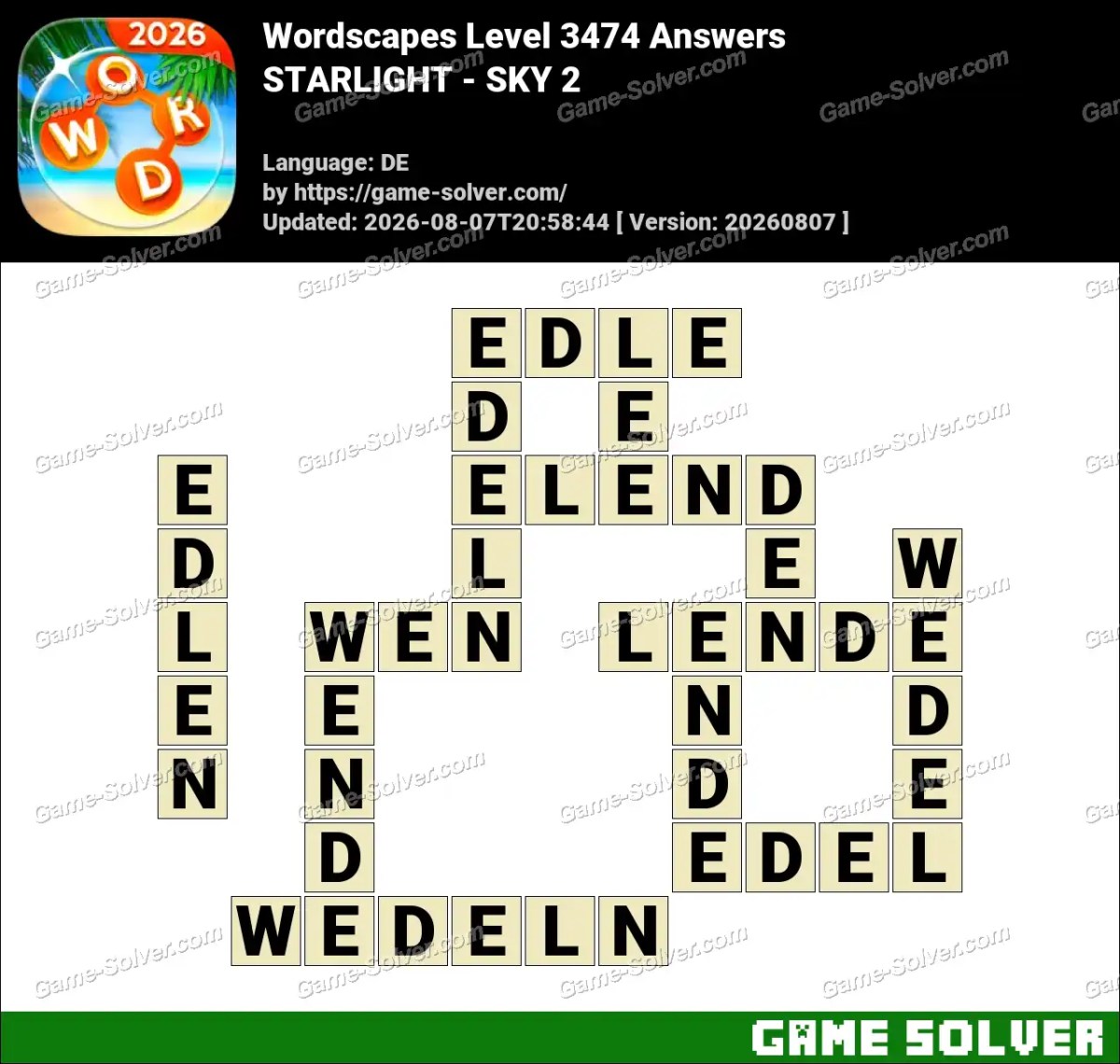 Wordscapes Deutsche Level 3474 Answers — STARLIGHT - SKY 2