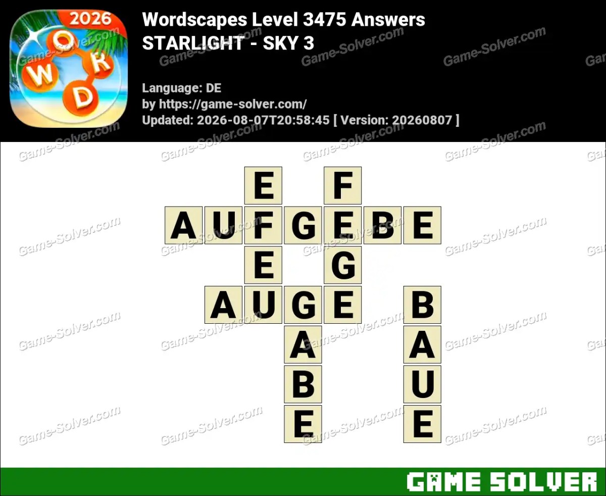 Wordscapes Deutsche Level 3475 Answers — STARLIGHT - SKY 3